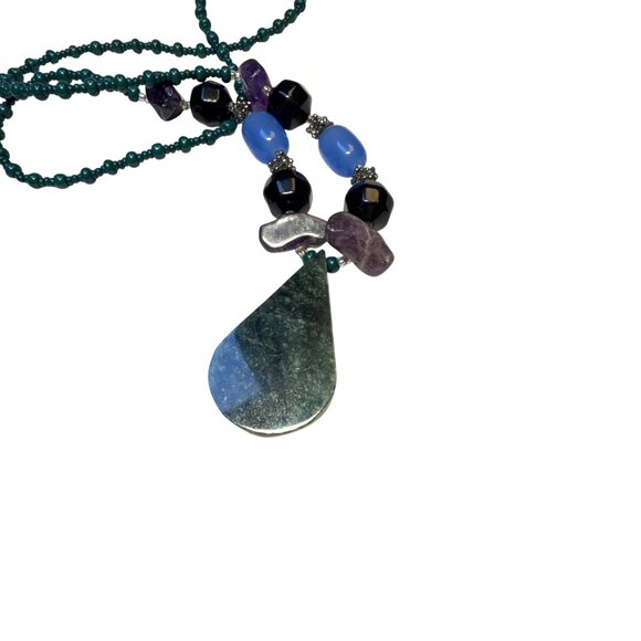 Blue Green Stone Pendant Necklace Boho Gemstone Jewelry Gift Handmade - Picture 4 of 10